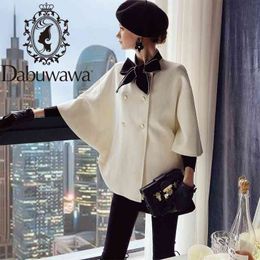 Dabuwawa Vintage Wool Cloak Coat Women Office Ladies Bow Neck Bat Sleeve Cloaks Outwear Female Solid Celebrity Party DT1DSO009 210520
