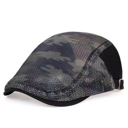Men Women Coloured Camouflage Duckbill Beret Cap Hollow Breathable Mesh caps Summer Adjustable Newsboy hats sun hat sgorras