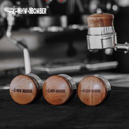 58.35MM Adjustable Coffee Tamper Rosewood Handle Powder Hammer Stainless Steel Fan-shaped Base Espresso Distributor Accessory