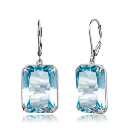 Famous Brand Sliver for Women Aquamarine Long Drop Earrings Real 925 Sterling Silver Luxury Fine Jewellery