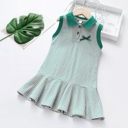 New Girls Summer Dress Fashion Striped Baby Girl Tennis Dress Kids Princess Cotton Vest Dresses Children Clothes For Party Q0716