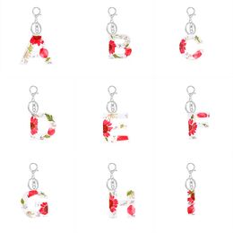 Fashion Letter Red Flower Print Keychain Key Chain Car Key Hoder Keyring Handbag Bag Charms Women Girl Gift Jewellery Accessories