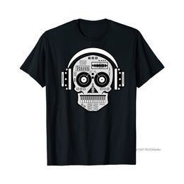 DJ Tees Hipster Tops Men T-shirts Print Skull Disc Headphones Hip Hop Music TV Tshirt Summer Guys Funky Clothing 210706