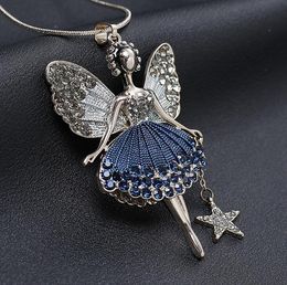 Fairy Pendant Necklace Women Party Jewellery Fashion Sweater Chain Necklace Charm Crystal Angel Wing Necklaces
