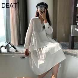 Women White Big Size Irregular Patchwork Shirt Dress Lapel Long Sleeve Loose Fit Fashion Tide Spring Summer 7D0026 210421