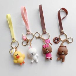 2021 Korea Cute Bear Doll Keychain Cartoon Rabbit Car Chain Creative Modelling Bag Couple Pendant Jewellery G1019