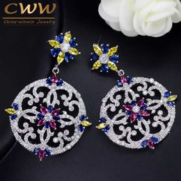est Vintage Women Wedding Party Jewelry High Quality Cubic Zirconia Big Round Drop Colorful Earrings CZ182 210714