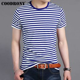 COODRONY T Shirt Men Streetwear Fashion Navy Striped O-Neck Tshirt Summer Short Sleeve T- Cotton Tee Homme S95133 210629