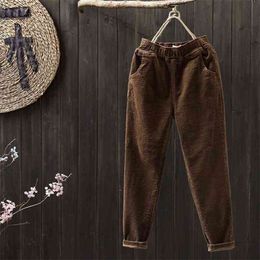 spring Autumn Women Pants Plus Size Corduroy Harem all-matched Casual Black Loose Trousers Top quality D504 210512
