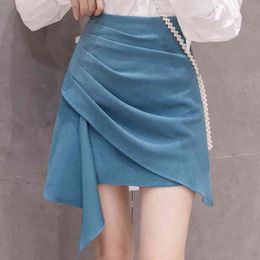 High waist belt suede leather skirt female Autumn winter irregular bodycon mini skirt Sexy streetwear women skirt bottom 210608