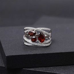 GEM'S BALLET 925 Sterling Silver Criss-Cross Gemstone Ring 1.87Ct Natural Red Garnet Finger Rings For Women Wedding Fine Jewellery 211217