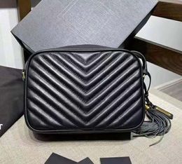 Twill black leather bag with tassel pendant Luxury Design fashion women's shoulder Bags square zipper Crossbody Purse high quality handbag