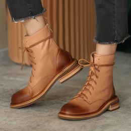 Brand Great Quality Big Size 42 Vintage Genuine Leather Chunky Heels Work Ankle Boots Comfy Walking Footwear Woman Shoes