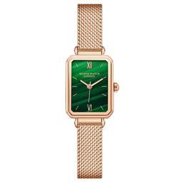 Retro Green Dial Beautiful Womens Watch Quartz Stundents Watches Net Steel Belt and Genuine Leather Strap Speicial Design Delicate2486