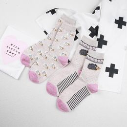 Socks & Hosiery [PEONFLY] Style Cute Hedgehog Animals Lovely Cartoon Cotton Dot Stripe Creative Colorful Beautiful Floor