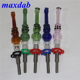 Mini Glass Nectar Pipes Concentrate Dab Straw pipe Kit with Inverted Nail Quartz Tips Oil Rigs Bong