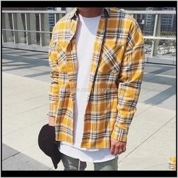 Casual Shirts Clothing Apparel Drop Delivery 2021 Long Sleeved Plaid Oversized Dress Chemise Homme Male Hip Hop Men Fog Shirt Mens Unisex Fla