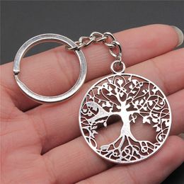 1 Piece Hot Fashion Peace World Tree Pendant Key Ring Metal Chain Silver Color Men Car Gift Souvenirs Keychain Dropshipping