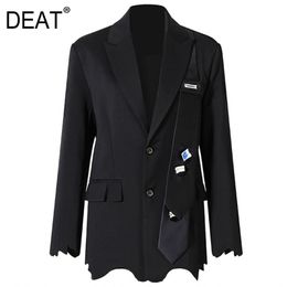 spring fashion women tie spliced pocket single breasted black cutted blazer female office lady's clothes WP11701L 210421