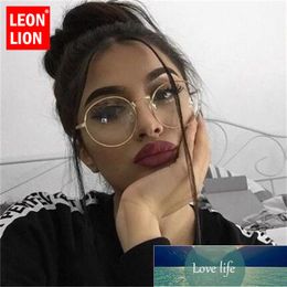 LeonLion Round Flat Sunglasss Women Vintage Transparent Lens Metal Glasses Outdoor Driving Oculos De Sol Feminino UV400 Factory price expert design Quality Latest