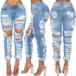 Boyfriend Jeans Fashion Summer Ripped For Women Street Hipster Denim Long Pants S-2XL Drop Women's