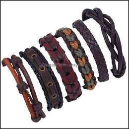 Charm Bracelets Jewelry Bracelet Woven Mens Leather Diy 6-Piece Mtilayer Drop Delivery 2021 O5Zfg