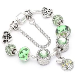 Fashion Sterling Silver Murano Lampwork Glass & European Charm Beads S925 Spring Series Crystal Tree of Life Dangle Fits Pandora Charm Bracelets Necklace B8