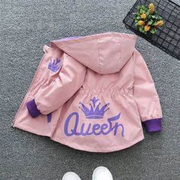 Spring Autumn Girl Outfit Kids Thin Zipper Hooded Coats Fashion Outerwear Children Crown Windbreaker Baby Girls Cardigan Jackets 211204