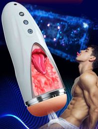 Realistic Automatic Male Masturbator Cup Tip of Tongue and Mouth Vagina Pocket Pussy Blowjob Stroker Vibrating Oral Sex Toy Q0419