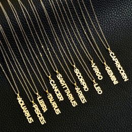 Stainless Steel Star Zodiac Sign Necklaces 12 Constellation Pendant Necklace Women Gold Chain Men Jewelry Gift