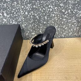 Women's dress shoes designer leather mule women's high heel 11cm Classic women medium slip back horsehead pump belt box 35-42