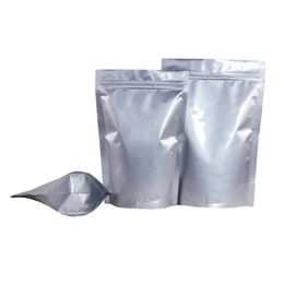 Stand Up Zipper Bag Silver Aluminium Foil Pouch Resealable Food Storage Bags Smell Proof Retail Packaging