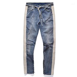 Männer Jeans Plegie 2021 Hosen Männer Dünne Streetwear Zerrissene Für Mann Ausgestattet Böden Zipper HipHop Homme Denim1
