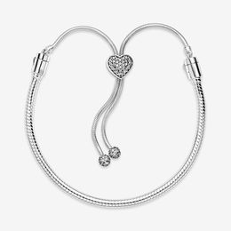 Women 925 Sterling Silver Snake Chain Bracelets Fit Pandora Beads Heart Style Cubic Zircon Slider Design Fashion Classic Lady Gift With Original Box