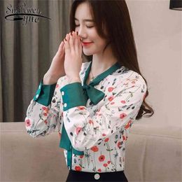 spring chiffon women blouse shirt women's long-sleeved print floral womens blouses fashion OL feminine blusas 1978 50 210521