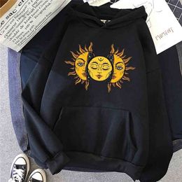 Sun and Moon Hoodie vintage Women's Hooded Sweatshirt Winter Harajuku Oversize Ladies Gothic Loose Streetweaer 210809