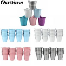 Mini Tinplate Metal Bucket Icing French Fries Tin Pails Wall Vertical Hanging Bucket Iron Holder Basket Colorful Y0305