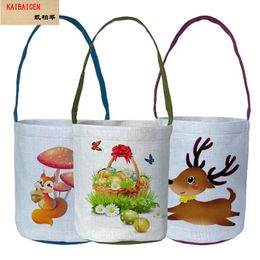 Blank Sublimation Easter Bag Bulk Toy Storage Bag linen Easter Gift Basket Portable Rabbit Ear Bucket With Handle