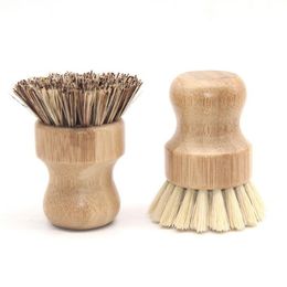 100pcs Handheld Wooden Brushes Round Handle Pot Brush Sisal Palm Dish Bowl Pan Cleaning Tool Kitchen Chores Rub Cleaner