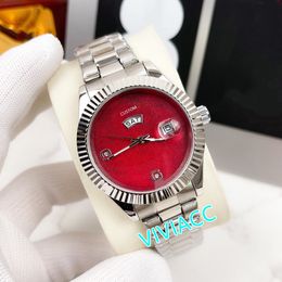 Classic Brand Automatic Mechanical Date Watch Classic Men Stainless Steel Silver Red Dial Sport Number Watches waterproof 40mm