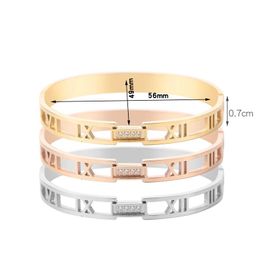 Steel Color/rose/gold Tone Stainless Bracelet Carving Roman Numerals Lover Wedding Jewelry Bangle