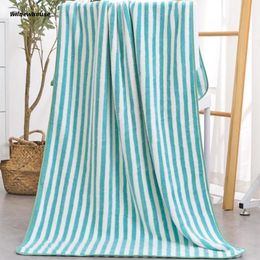 Towel F63A Coral Velvet Bath Candy Colour Striped Absorbent Washcloth Shower Blanket