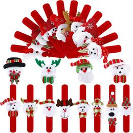 Charm Bracelets 16Pcs Christmas Slap Xmas Bands Party Toys Santa Claus Snowman Styles For Classroom Gift Favors