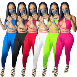 Wholesale Sexy Womens Tracksuits Sleeveless Pants Outfits Two Pieces Set Top Sportswear Ladies Leggings Suits 2021 Type Selling klw6505