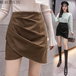 WERUERUYU Irregular Woollen Plaid Shorts Skirts For Women Atumn Winter Office Short Women Plus Size 210608