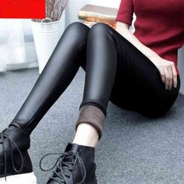 Ladies Cashmere Leather Leggings With Thickened Outer Wear Big Pants Elastic Thermal Free Shippin 210527