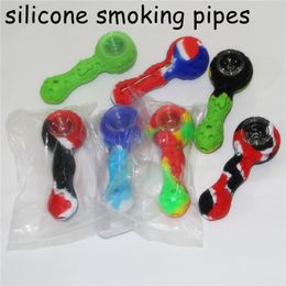 FDA Silicon Smoking Pipe with Glass Bowl Silicone Tobacco Herb Pipes Oil Dab Rigs Hand SpoonPipe
