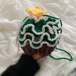 Wool Knitting Coin Purse Children's Bucket Shoulder Bag Cute Christmas Gift Tree Man Deer Hand Made Messenger Bags Accessories