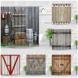 Retro Old Rustic Wood Doors Shower Curtains Vintage Scenery 3D Print Home Decor Waterproof Polyester Fabric Bathroom Curtain Set 211116