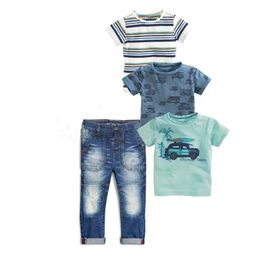 4 unids 2-7y niños ropa niños conjunto de verano impresión camiseta jeans pantalones ropa conjuntos de ropa para niños
